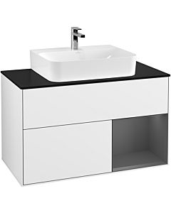Villeroy und Boch Finion Villeroy und Boch Finion G122GKGF 100cm, cover plate black matt, Emotion, shelf on the right anthracite matt, glossy white lacquer