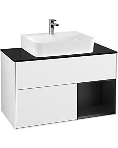 Villeroy und Boch Finion Villeroy und Boch Finion G122PDGF 100cm, cover plate black matt, Emotion, shelf on the right black matt lacquer, glossy white lacquer