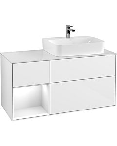 Villeroy und Boch Finion Waschtischunterschrank G141GFGF 120cm, Abdeckplatte white matt, Emotion, Regal links Glossy white lacquer, Glossy white lacquer
