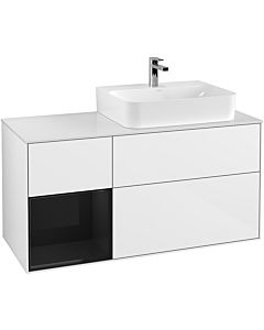Villeroy und Boch Finion Waschtischunterschrank G141PHGF 120cm, Abdeckplatte white matt, Emotion, Regal links Glossy Black Lacquer, Glossy white lacquer
