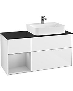 Villeroy und Boch Finion Villeroy und Boch Finion G142GJGF 120cm, cover plate black matt, Emotion, shelf left light gray matt, glossy white lacquer