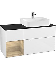 Villeroy und Boch Finion Villeroy und Boch Finion G142PCGF 120cm, cover plate black matt, Emotion, shelf left Oak Veneer , glossy white lacquer