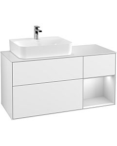 Villeroy und Boch Finion Waschtischunterschrank G151MTGF 120cm, Abdeckplatte white matt, Emotion, Regal links White matt lacquer, Glossy white lacquer