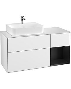 Villeroy und Boch Finion Waschtischunterschrank G151PDGF 120cm, Abdeckplatte white matt, Emotion, Regal links Black matt lacquer, Glossy white lacquer