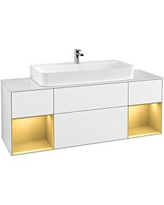 Villeroy und Boch Finion Waschtischunterschrank G211HFGF 160cm, Abdeckplatte white matt, Emotion, Regale Gold matt lacquer, Glossy white lacquer