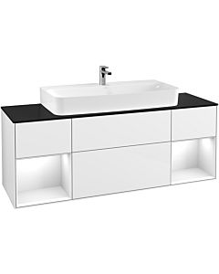 Villeroy und Boch Finion Villeroy und Boch Finion G212GFGF 160cm, cover plate black matt, Emotion, shelves Glossy white lacquer, Glossy white lacquer