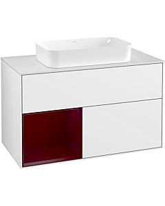 Villeroy und Boch Finion Waschtischunterschrank G241HBGF 100cm, Abdeckplatte white matt, Emotion, Regal links Peony, Glossy white lacquer