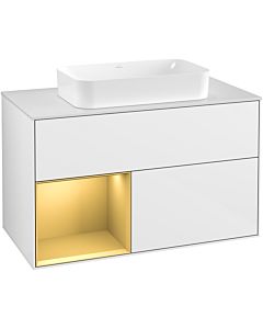 Villeroy und Boch Finion Villeroy und Boch Finion G241HFGF 100cm, cover plate white matt, Emotion, shelf left gold matt, glossy white lacquer