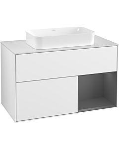 Villeroy und Boch Finion Waschtischunterschrank G251GKGF 100cm, Abdeckplatte white matt, Emotion, Regal rechts Anthracite matt, Glossy white lacquer