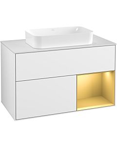 Villeroy und Boch Finion Villeroy und Boch Finion G251HFGF 100cm, cover plate white matt, Emotion, shelf on the right matt gold, glossy white lacquer
