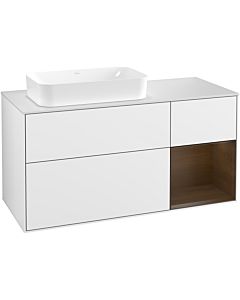 Villeroy und Boch Finion Villeroy und Boch G281GNGF 120cm, plaque de finition blanc mat, émotion, étagère à droite placage noyer, laqué blanc brillant