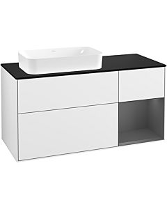 Villeroy und Boch Finion Villeroy und Boch G282GKGF 120cm, plaque de finition noir mat, Emotion, étagère à droite Anthracite mat, Laque blanc brillant