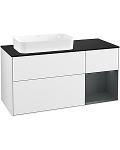 Villeroy und Boch Finion Waschtischunterschrank G282HGGF 120cm, Abdeckplatte black matt, Emotion, Regal rechts Midnight Blue Matt Lacquer, Glossy white lacquer
