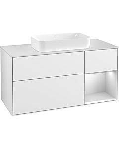 Villeroy und Boch Finion Villeroy und Boch G301MTGF 120cm, plaque de recouvrement blanc mat, Emotion, étagère à droite laqué blanc mat, laqué blanc brillant