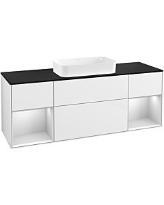 Villeroy und Boch Finion Villeroy und Boch G332MTGF 160cm, plaque de finition noir mat, Emotion, étagères laqué blanc mat, laqué blanc brillant