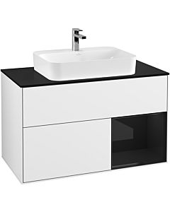 Villeroy und Boch Finion Waschtischunterschrank G372PHGF 100cm, Abdeckplatte black matt, Emotion, Regal rechts Glossy Black Lacquer, Glossy white lacquer