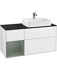 Villeroy und Boch Finion Villeroy und Boch Finion G392GMGF 120cm, cover plate black matt, Emotion, shelf left Olive Matt Lacquer , glossy white lacquer