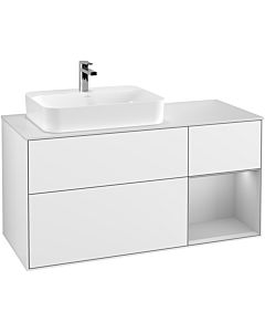 Villeroy und Boch Finion Waschtischunterschrank G401GJGF 120cm, Abdeckplatte white matt, Emotion, Regal rechts Light grey matt, Glossy white lacquer