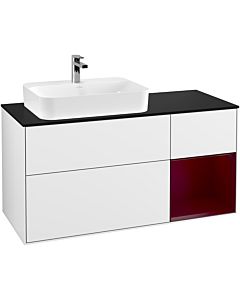 Villeroy und Boch Finion Waschtischunterschrank G402HBGF 120cm, Abdeckplatte black matt, Emotion, Regal rechts Peony, Glossy white lacquer