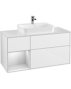 Villeroy und Boch Finion Waschtischunterschrank G411MTGF 120cm, Abdeckplatte white matt, Emotion, Regal links White matt lacquer, Glossy white lacquer