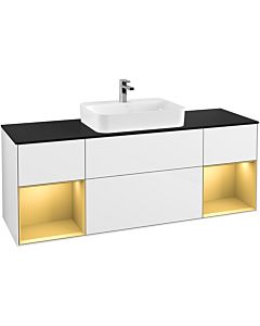 Villeroy und Boch Finion Villeroy und Boch G452HFGF 160cm, plaque de finition noir mat, Emotion, étagères laqué or mat, laqué blanc brillant