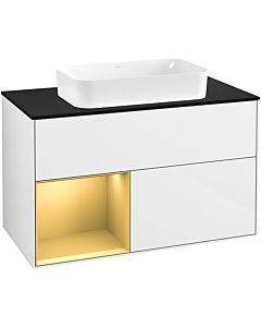 Villeroy und Boch Finion Villeroy und Boch G652HFGF 100x60.3x50.1cm, étagère gauche or mat, laqué blanc brillant