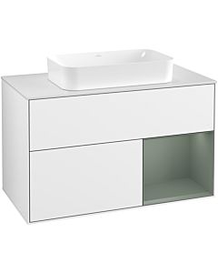 Villeroy und Boch Finion Villeroy und Boch G661GMGF 100x60.3x50.1cm, étagère à droite Olive Matt Lacquer , laqué blanc brillant