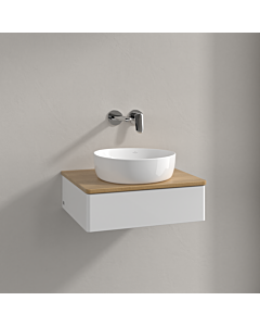 Meuble vasque Villeroy &amp; Boch Antao K07011GF 60 x 19 x 50 cm, plan vasque couleur chêne miel, laque blanche brillante