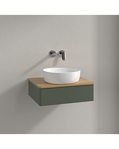 Meuble vasque Villeroy &amp; Boch Antao K07011HL 60 x 19 x 50 cm, plan vasque couleur chêne miel, laque mate vert feuille