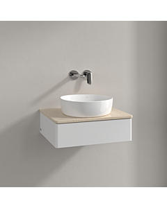 Meuble vasque Villeroy &amp; Boch Antao K07013GF 60 x 19 x 50 cm, plan vasque couleur Botticino, laque blanche brillante