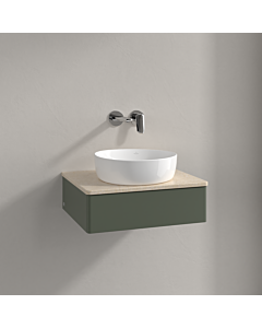 Meuble vasque Villeroy &amp; Boch Antao K07013HL 60 x 19 x 50 cm, plan vasque couleur Botticino, laque mate vert feuille