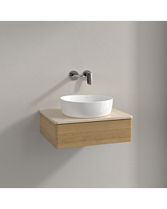 Meuble vasque Villeroy &amp; Boch Antao K07013HN 60 x 19 x 50 cm, plan vasque couleur Botticino, chêne miel