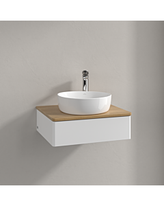 Meuble vasque Villeroy &amp; Boch Antao K07051MT 60 x 19 x 50 cm, percé pour robinetterie, plan vasque couleur chêne miel, laque blanche mate