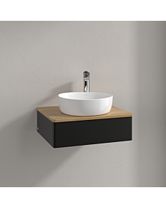Meuble vasque Villeroy &amp; Boch Antao K07051PD 60 x 19 x 50 cm, percé pour robinetterie, plan vasque couleur chêne miel, laque noire mate