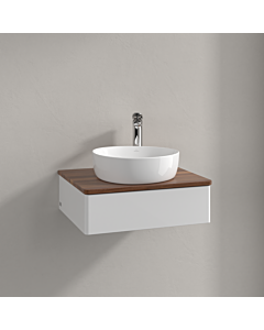 Villeroy und Boch Antao Waschtisch-Unterschrank K07052GF 60x19x50cm, Hahnloch, Waschbeckenplattenfarbe warm walnut, glossy white lacquer