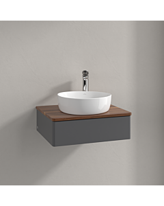 Villeroy und Boch Antao Waschtisch-Unterschrank K07052GK 60x19x50cm, Hahnloch, Waschbeckenplattenfarbe warm walnut, anthracite matt lacquer