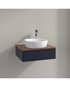 Villeroy &amp; Boch Antao vanity unit K07052HG 60x19x50cm, tap hole, washbasin top color warm walnut, midnight blue matt lacquer