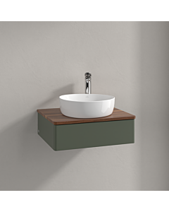 Meuble vasque Villeroy &amp; Boch Antao K07052HL 60 x 19 x 50 cm, percé pour robinetterie, plan vasque couleur noyer chaud, laque mate vert feuille
