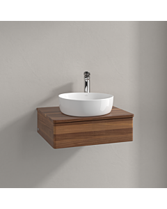 Meuble vasque Villeroy &amp; Boch Antao K07052HM 60x19x50cm, percé pour robinetterie, plan vasque couleur noyer chaud, noyer chaud
