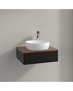 Villeroy &amp; Boch Antao vanity unit K07052PD 60x19x50cm, tap hole, washbasin top color warm walnut, black matt lacquer