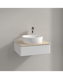 Meuble vasque Villeroy &amp; Boch Antao K07053GF 60 x 19 x 50 cm, percé pour robinetterie, plan vasque couleur Botticino, laque blanche brillante