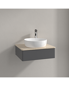 Meuble vasque Villeroy &amp; Boch Antao K07053GK 60 x 19 x 50 cm, percé pour robinetterie, plan vasque couleur Botticino, laque anthracite mate