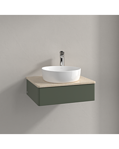 Villeroy &amp; Boch Antao vanity unit K07053HL 60x19x50cm, tap hole, washbasin top color botticino, leaf green matt lacquer