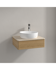 Villeroy &amp; Boch Antao vanity unit K07053HN 60x19x50cm, tap hole, washbasin top color botticino, honey oak