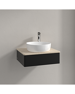 Villeroy &amp; Boch Antao vanity unit K07053PD 60x19x50cm, tap hole, washbasin top color botticino, black matt lacquer