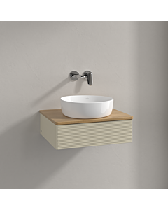 Meuble vasque Villeroy &amp; Boch Antao K07111HJ 60 x 19 x 50 cm, plan vasque couleur chêne miel, laque mate gris soie