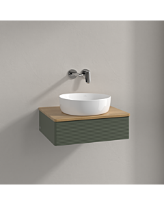 Meuble vasque Villeroy &amp; Boch Antao K07111HL 60 x 19 x 50 cm, plan vasque couleur chêne miel, laque mate vert feuille