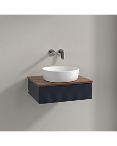 Meuble vasque Villeroy &amp; Boch Antao K07112HG 60 x 19 x 50 cm, plan vasque couleur noyer chaud, laque mate bleu nuit