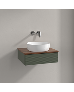 Meuble vasque Villeroy &amp; Boch Antao K07112HL 60 x 19 x 50 cm, plan vasque couleur noyer chaud, laque mate vert feuille