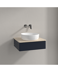Meuble vasque Villeroy &amp; Boch Antao K07113HG 60 x 19 x 50 cm, plan vasque couleur Botticino, laque mate bleu nuit